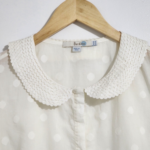 Boden Off-white Cotton Blouse Size 12R Short Sleeve Cottagecore Coquette Modest - Picture 2 of 6